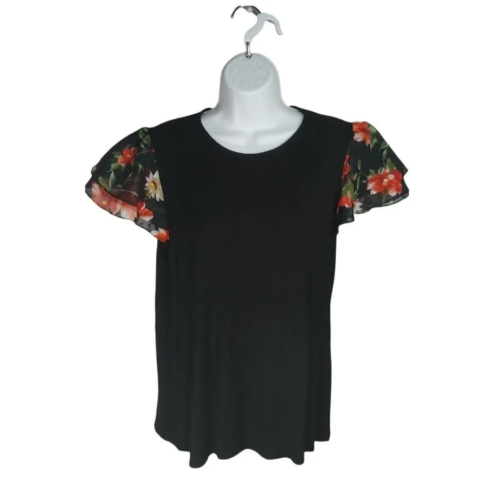 Faith and Joy by Mondeau Black Floral Top Size Medium